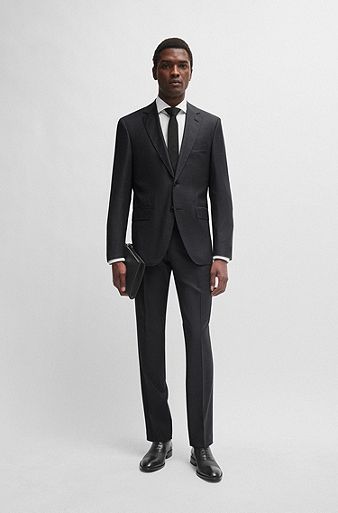 Regular-Fit Anzug aus Schurwolle mit dezentem Muster, Schwarz