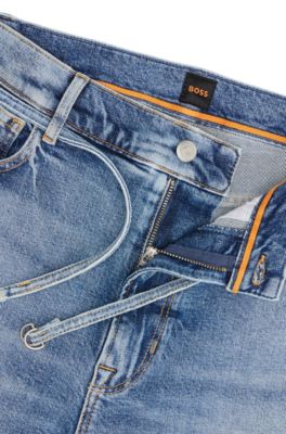 Blue jeans with belt detail, Blue