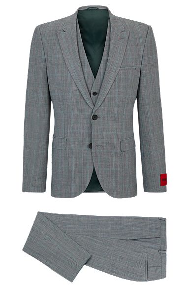 Extra-slim-fit suit in checked performance-stretch twill, Grey