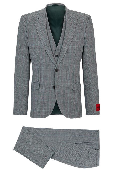Extra-slim-fit suit in checked performance-stretch twill, Grey