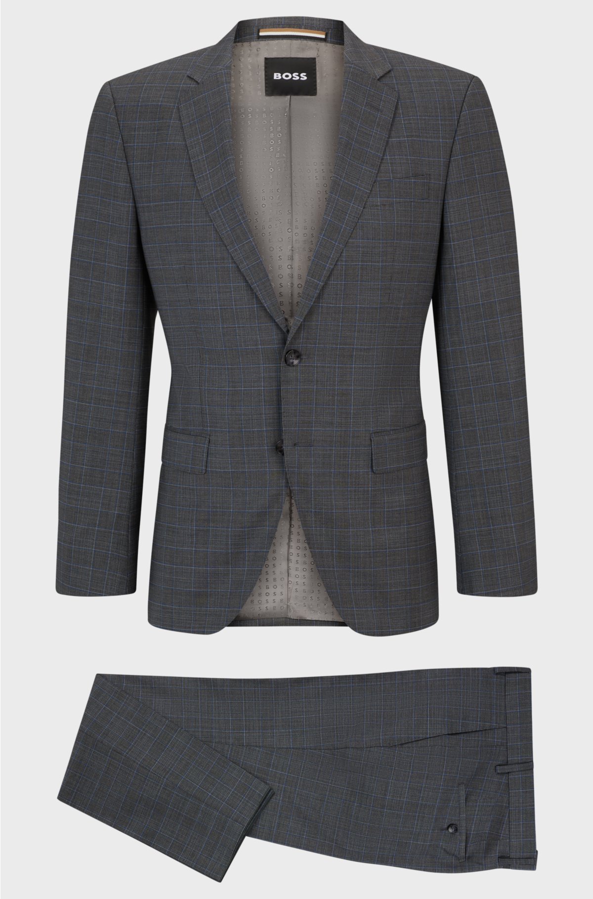 Slim-fit suit in checked stretch wool, Dark Grey