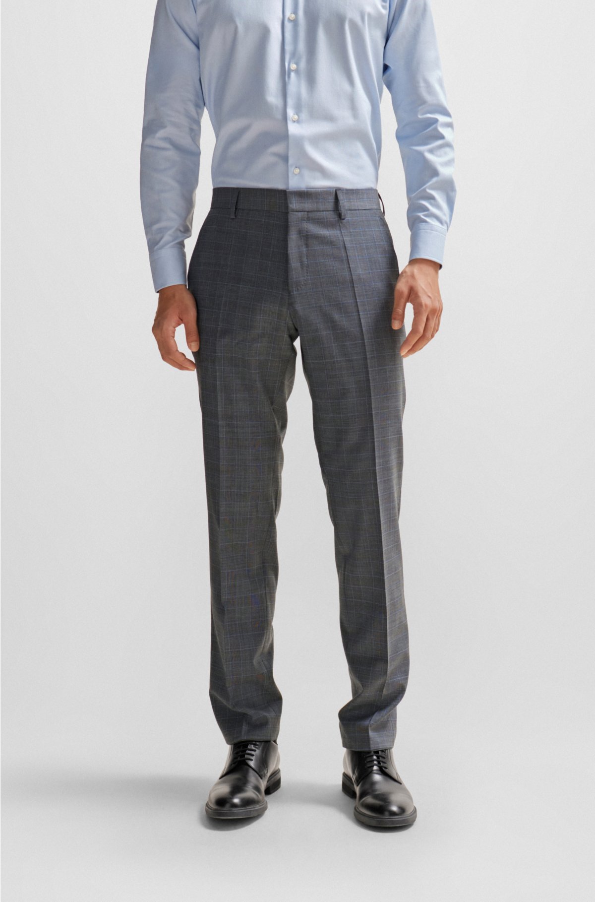 Slim-fit suit in checked stretch wool, Dark Grey