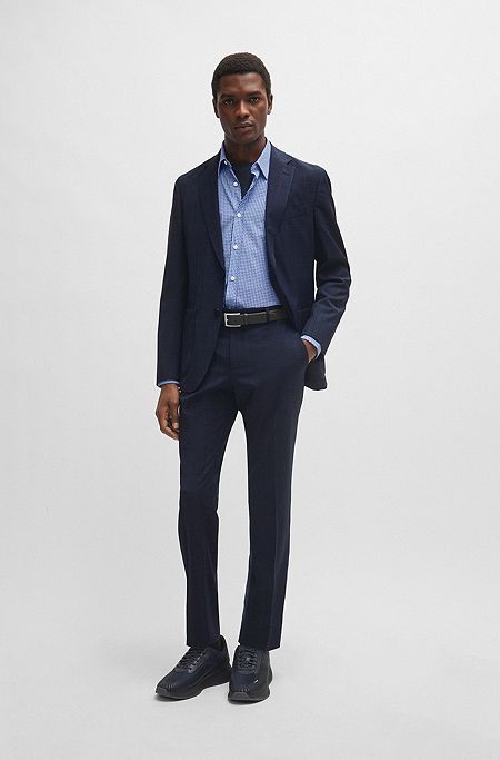 Slim-fit suit in checked virgin wool, Dark Blue