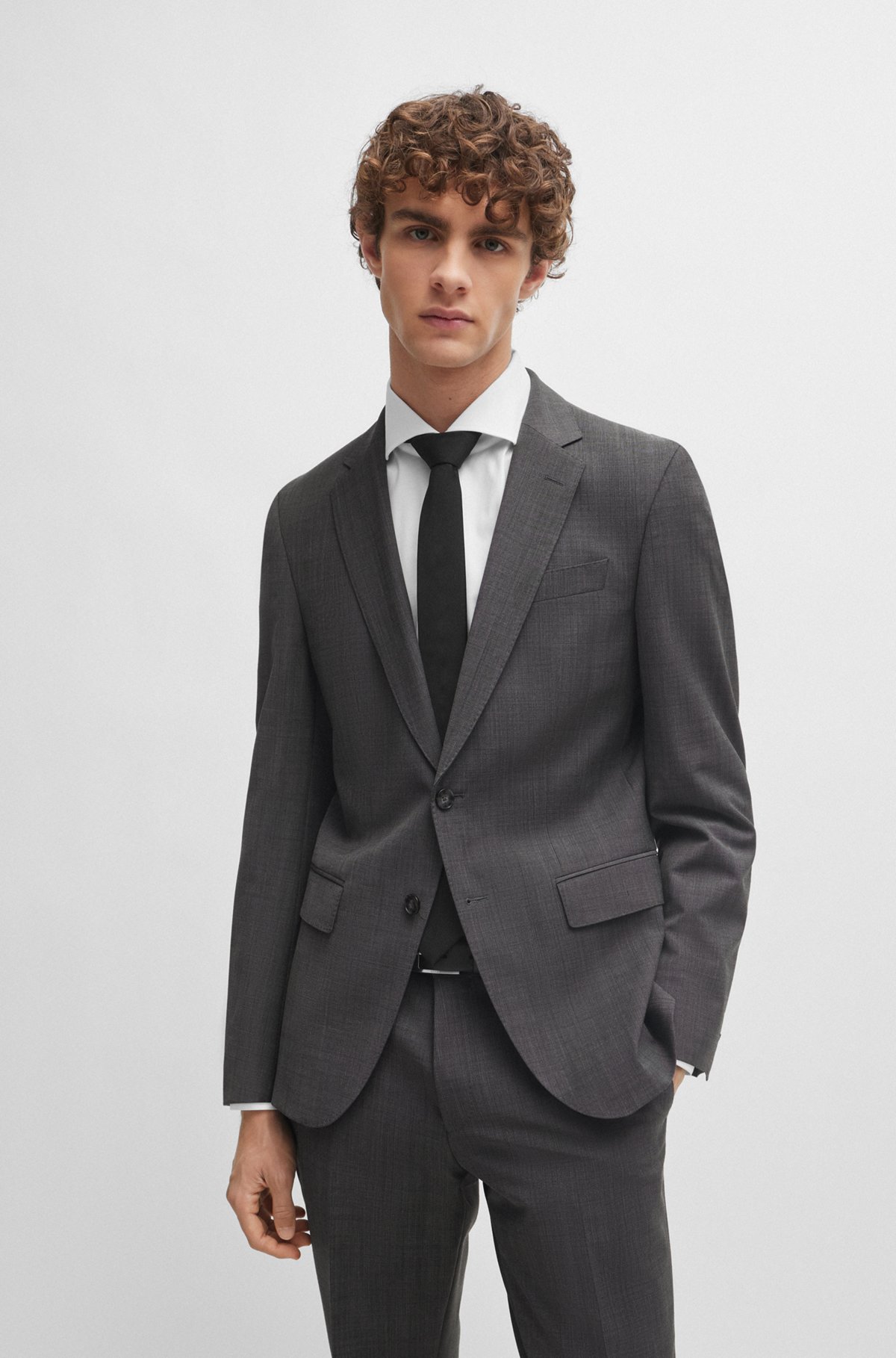 Slim-fit suit in micro-patterned stretch cloth, Dark Grey