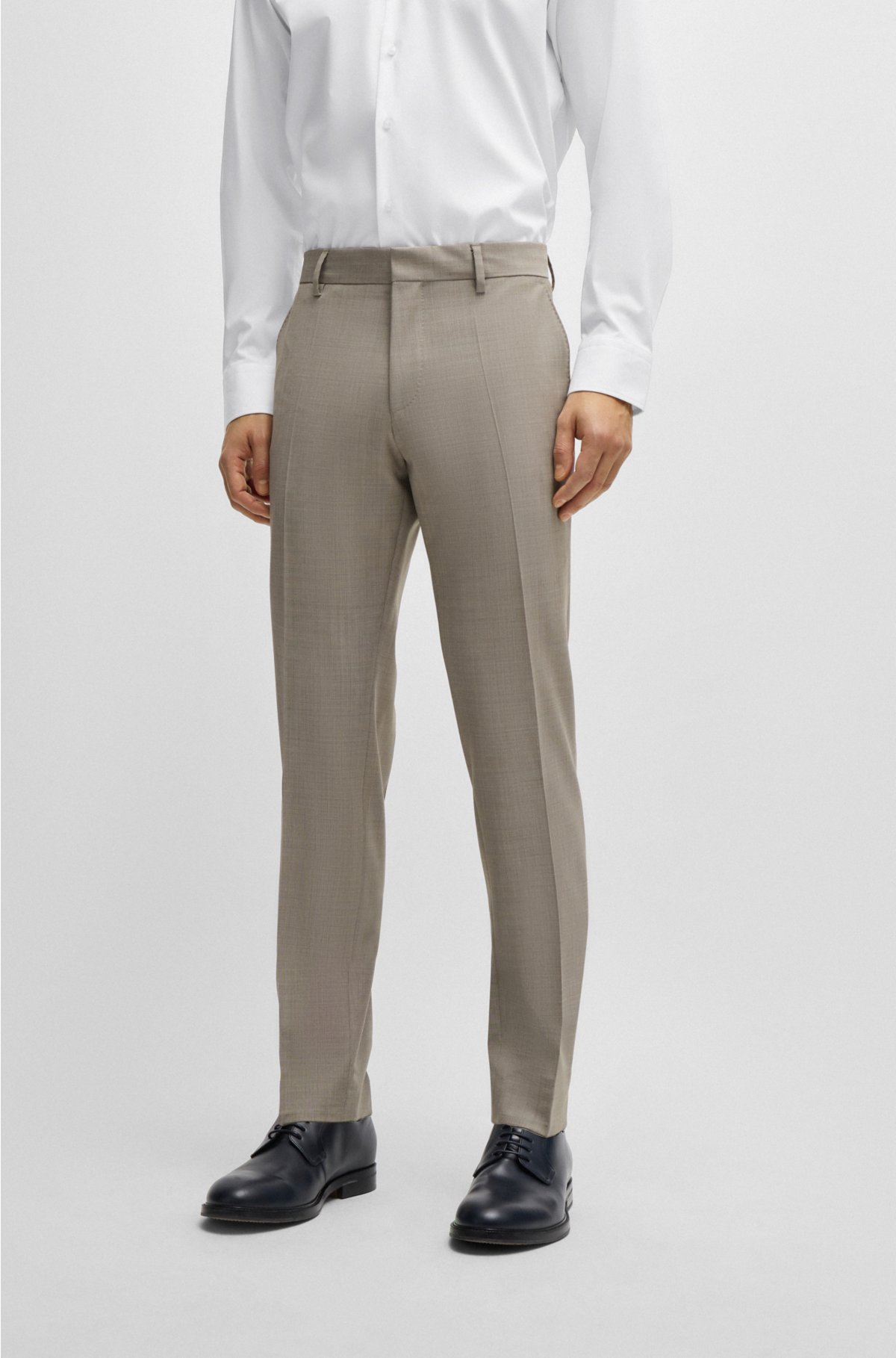 Slim-fit suit in micro-patterned stretch cloth, Beige