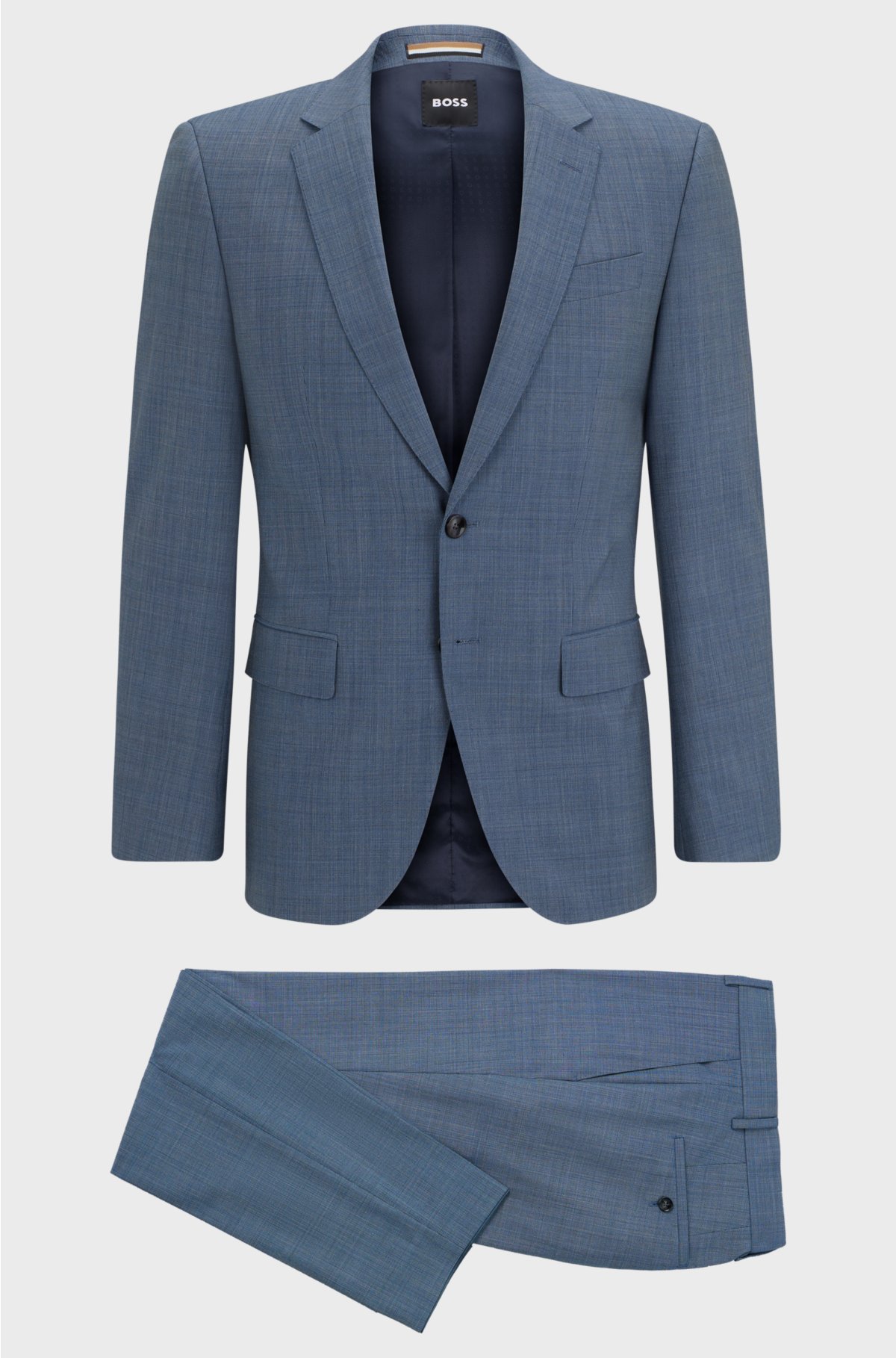 Slim-fit suit in micro-patterned stretch cloth, Blue