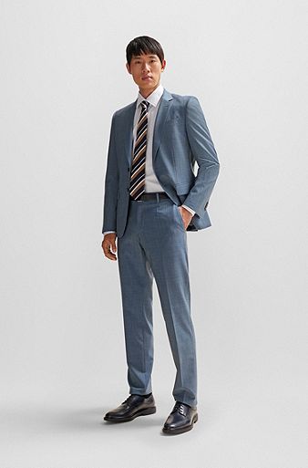 Fein gemusterter Slim-Fit Anzug aus Stretch-Gewebe, Blau