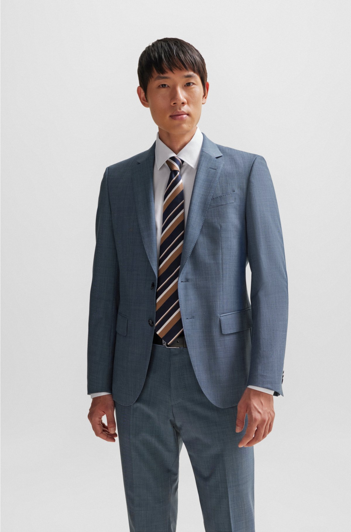 Slim-fit suit in micro-patterned stretch cloth, Blue