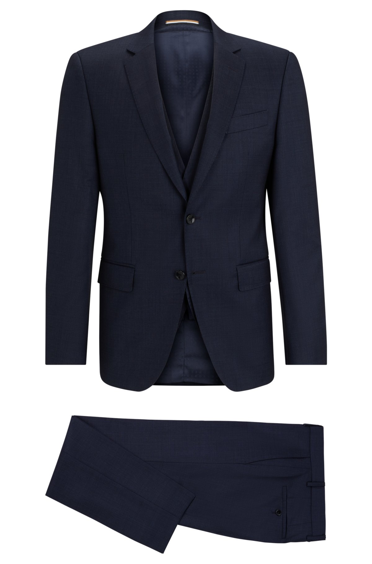 BOSS - Three-piece slim-fit suit in patterned stretch wool