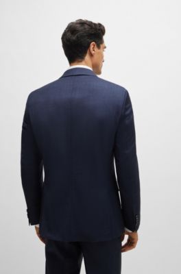 BOSS - Gemusterter Slim-Fit Dreiteiler aus Stretch-Wolle