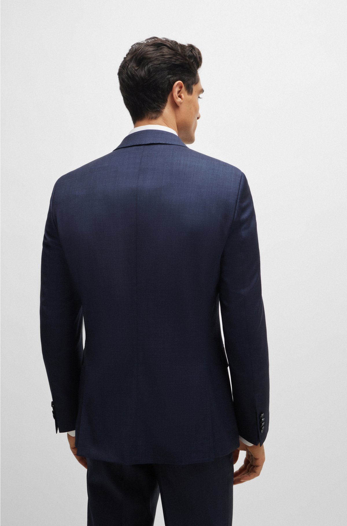 BOSS - Three-piece slim-fit suit in patterned stretch wool