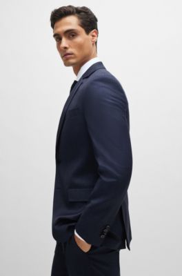 BOSS - Gemusterter Slim-Fit Dreiteiler aus Stretch-Wolle