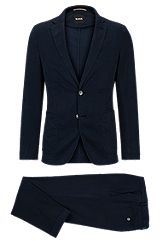 Slim-fit suit in stretch fabric with cotton, Dark Blue