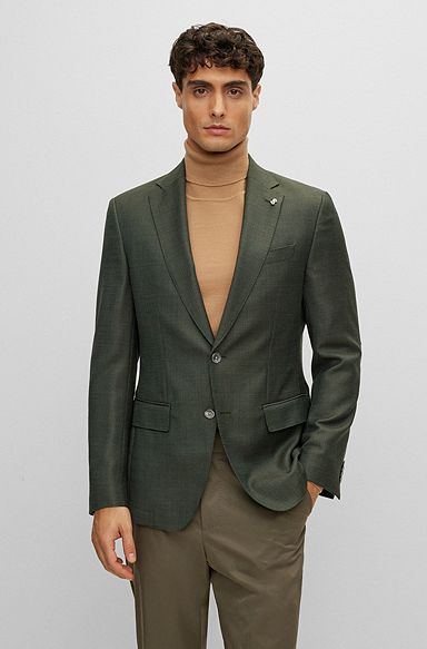 Slim-fit jacket in virgin-wool twill, Dark Green