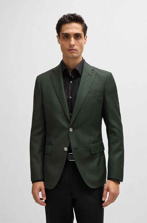 Slim-fit jacket in virgin-wool twill, Dark Green