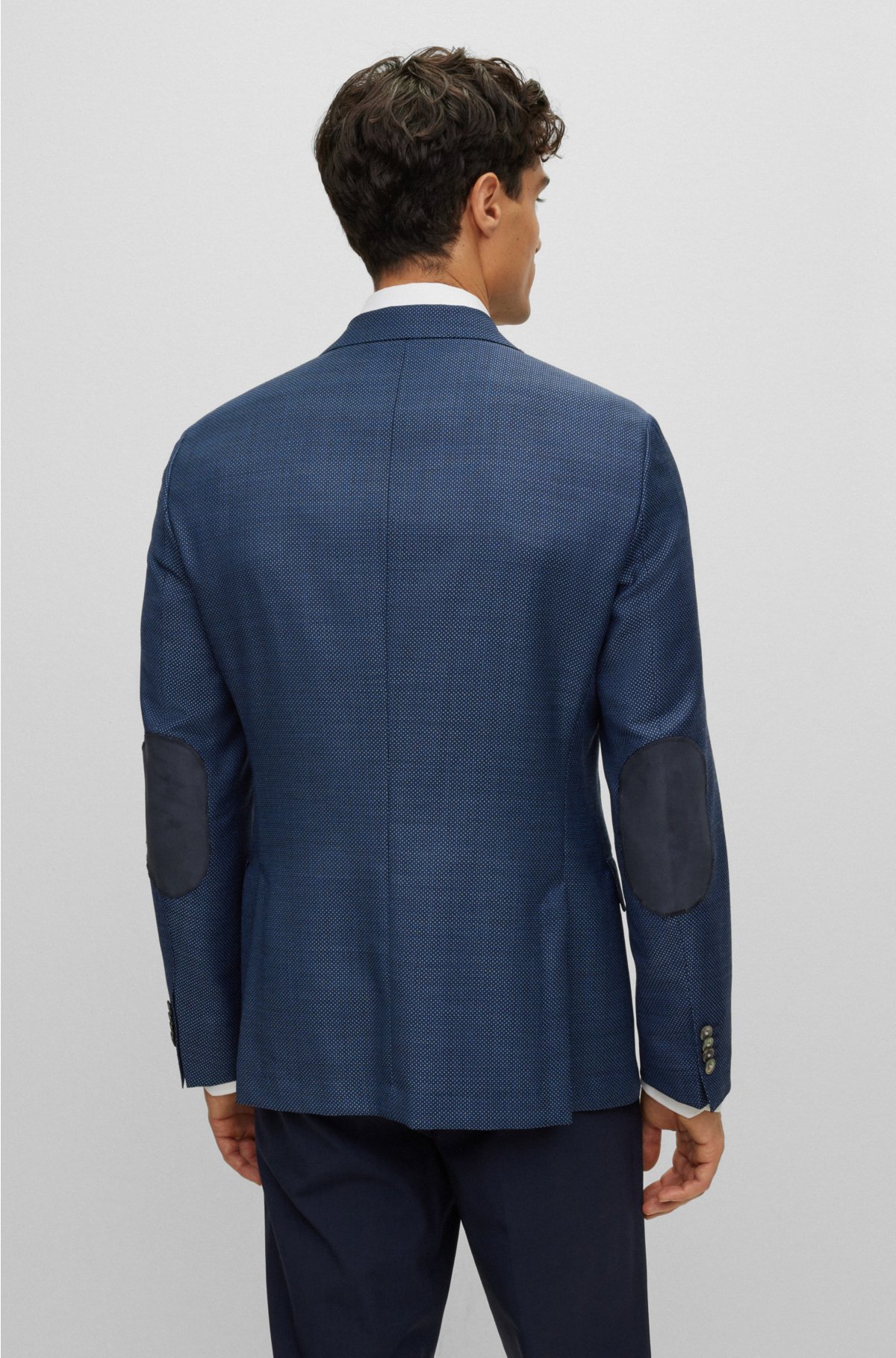 Slim-fit jacket in virgin-wool twill, Dark Blue