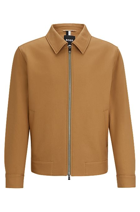Zip-up slim-fit jacket in cotton, Beige