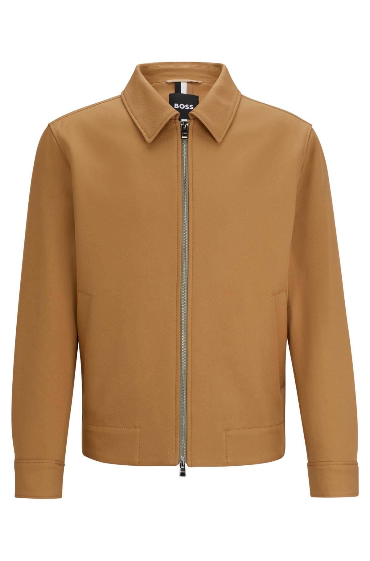 Zip-up slim-fit jacket in cotton, Beige