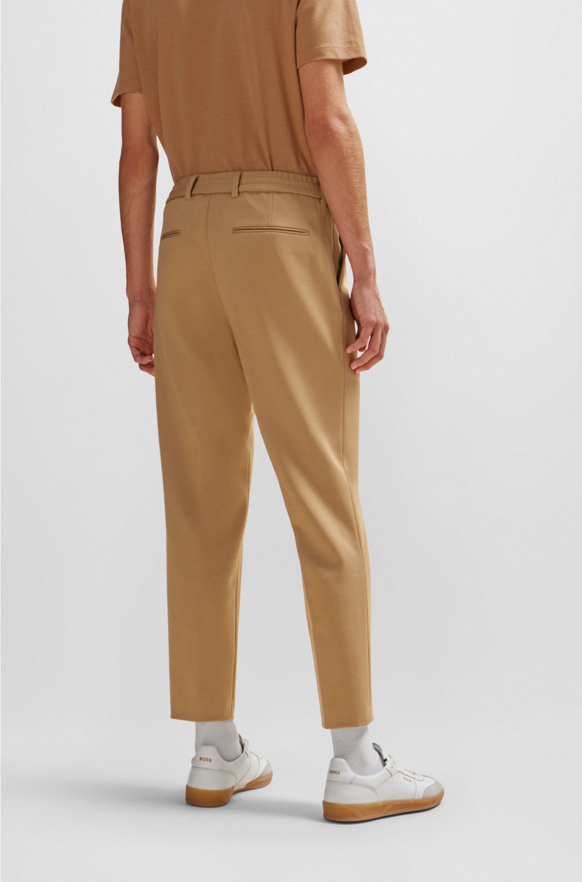 Relaxed-fit drawstring trousers in bi-stretch fabric, Beige