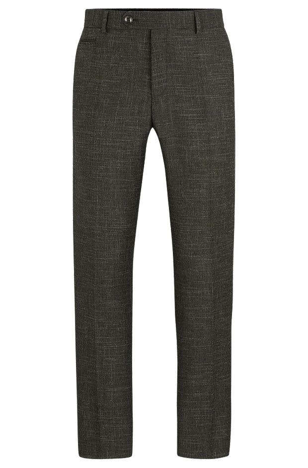Slim-fit trousers in a patterned wool blend, Dark Green