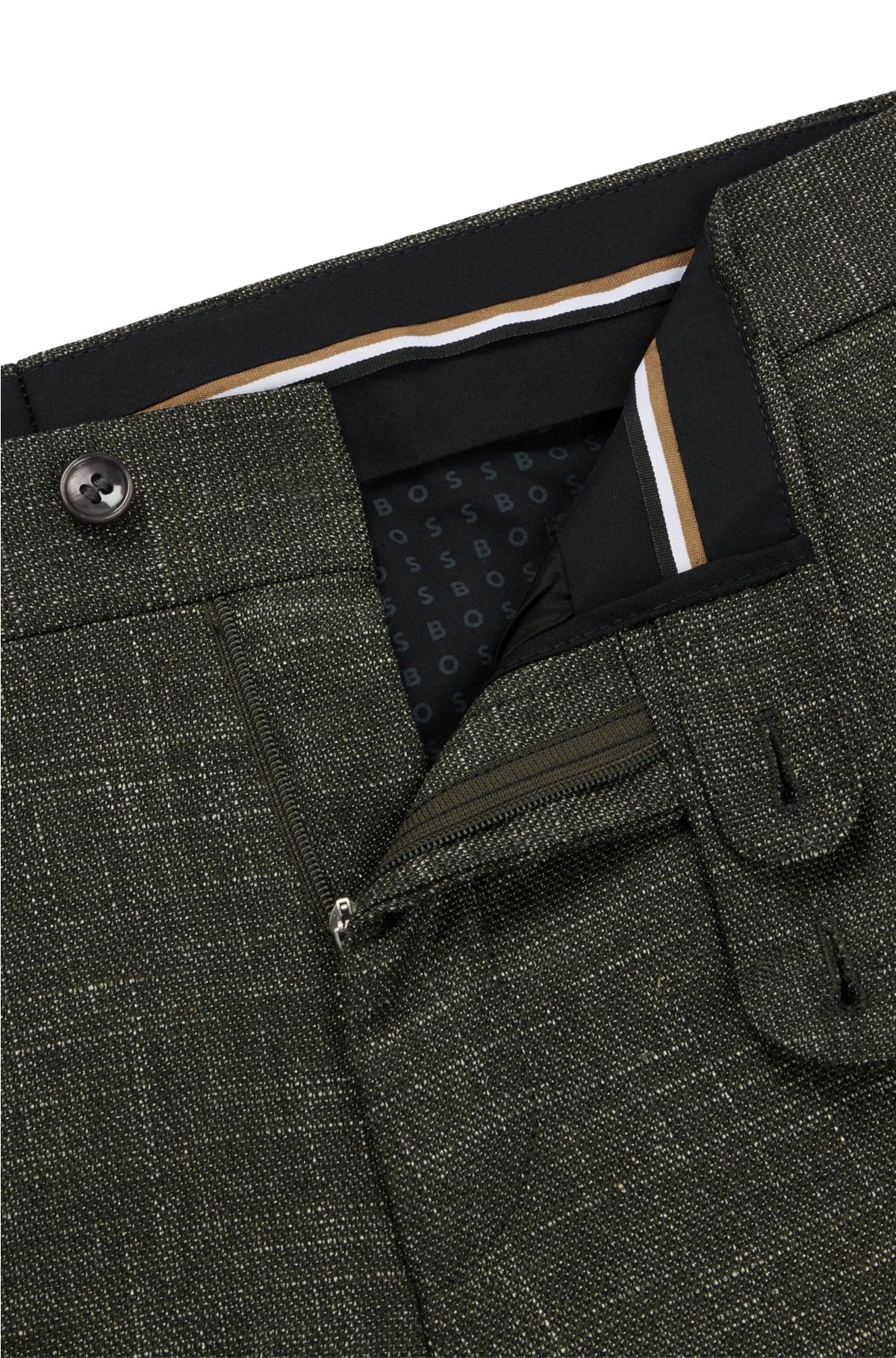 Slim-fit trousers in a patterned wool blend, Dark Green