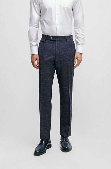 Pantalones slim fit de mezcla de lana con estampado, Azul oscuro