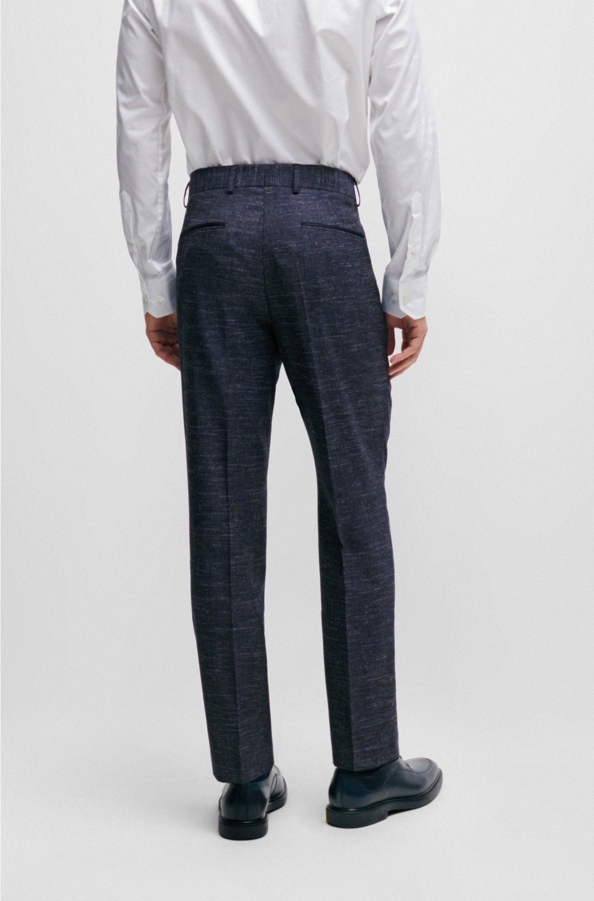 Slim-fit trousers in a patterned wool blend, Dark Blue