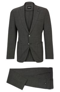 Slim-fit suit in micro-patterned virgin wool, Dark Grey