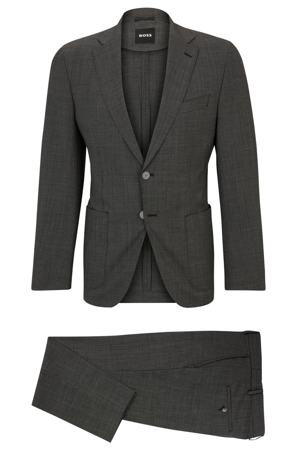 Slim-fit suit in micro-patterned virgin wool, Dark Grey