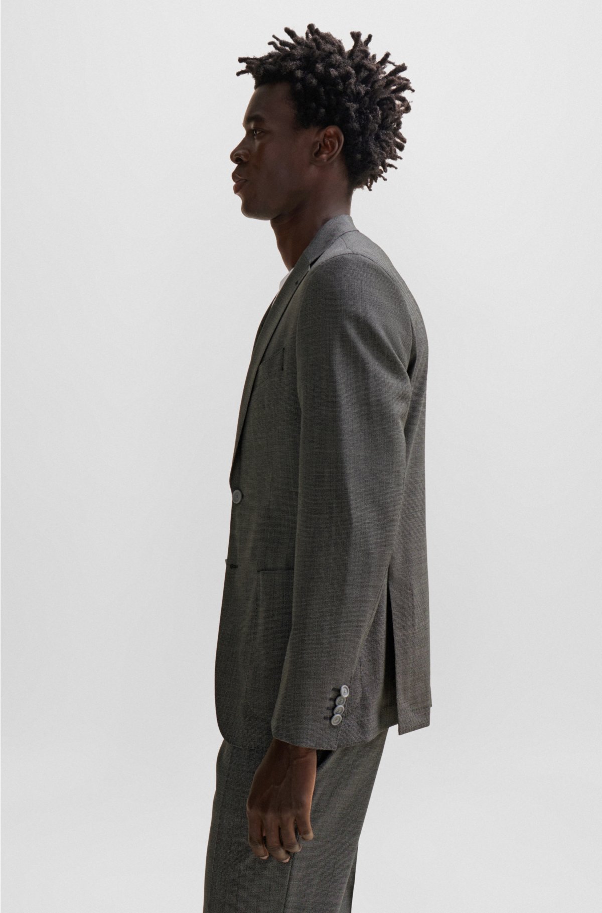 BOSS - Slim-fit suit in micro-patterned virgin wool