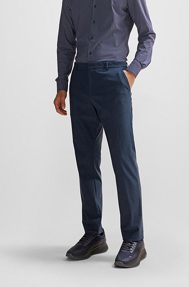 Slim-fit trousers in micro-patterned performance-stretch jersey, Dark Blue