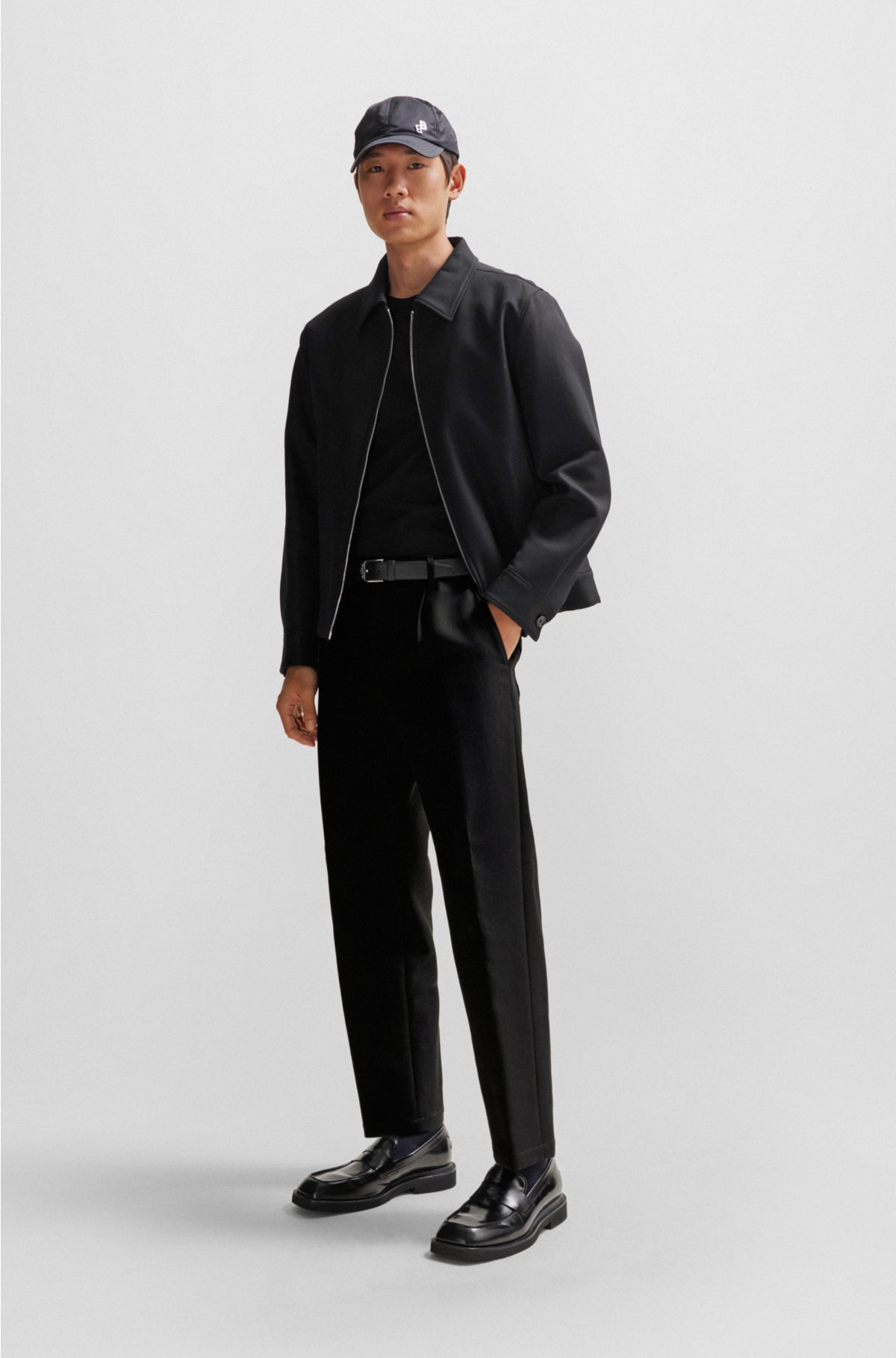 Straight-fit trousers in cotton, Black