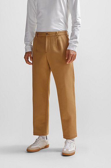 Pantalones straight fit en algodón, Beige