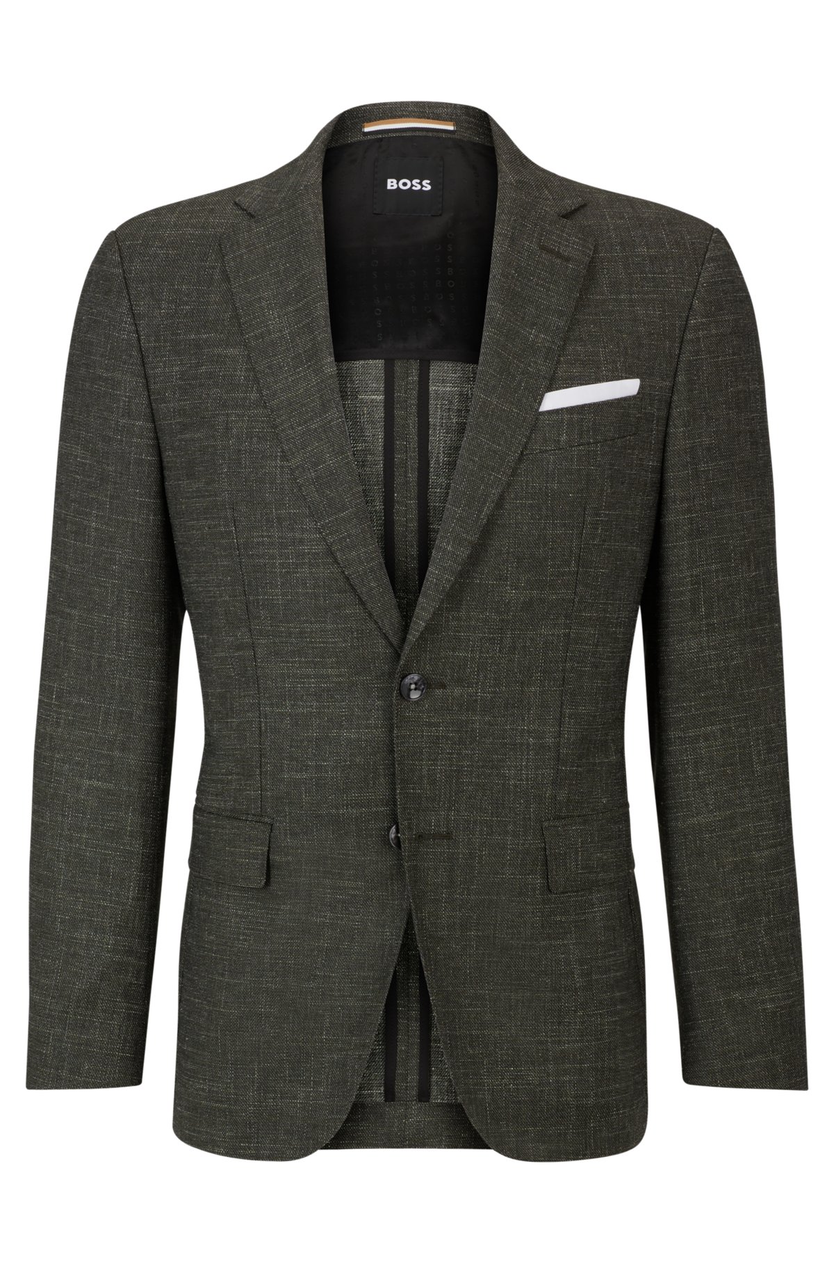 Slim-fit jacket in a patterned wool blend, Dark Green