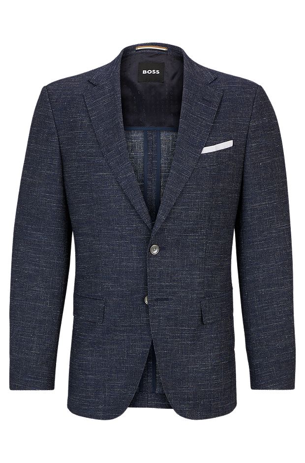 Slim-fit jacket in a patterned wool blend, Dark Blue