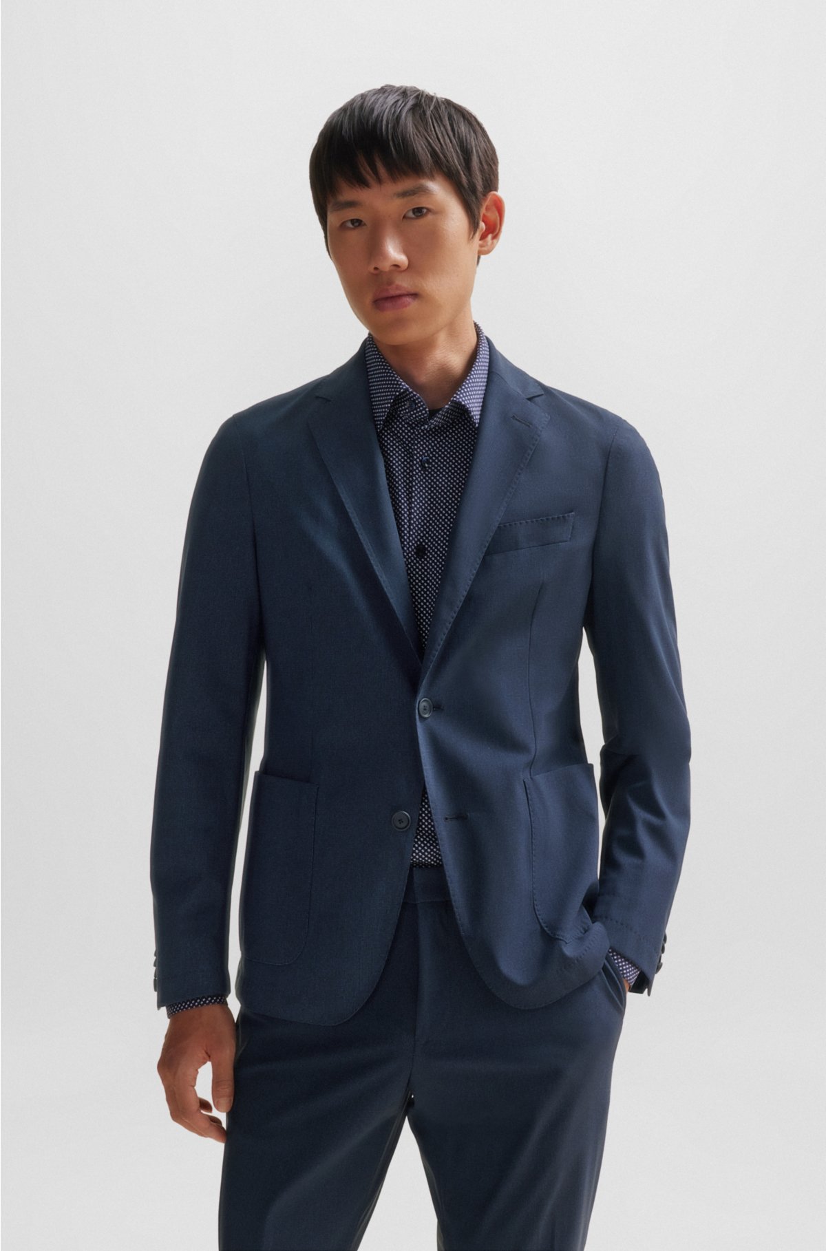 BOSS - Slim-fit jacket in micro-patterned performance-stretch jersey