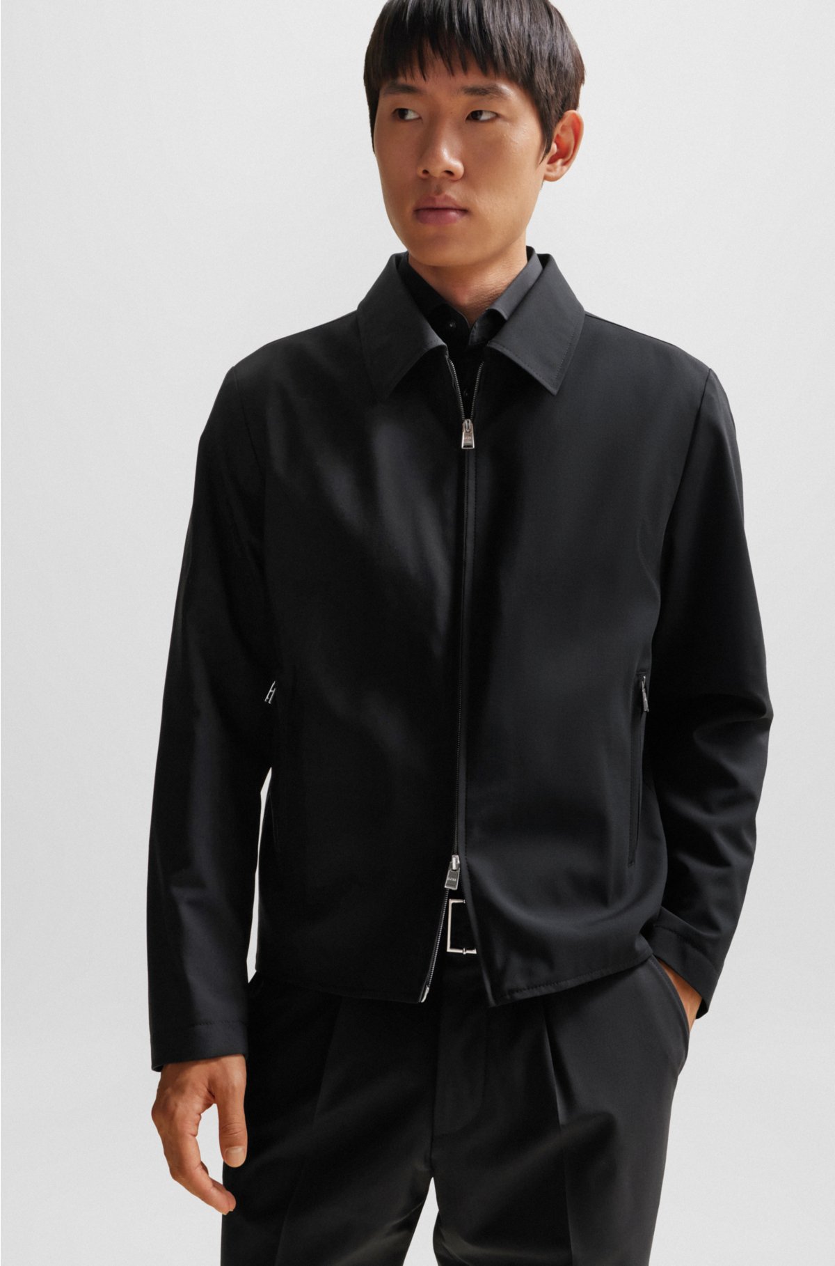 Slim-fit jacket in a performance-stretch wool blend, Black