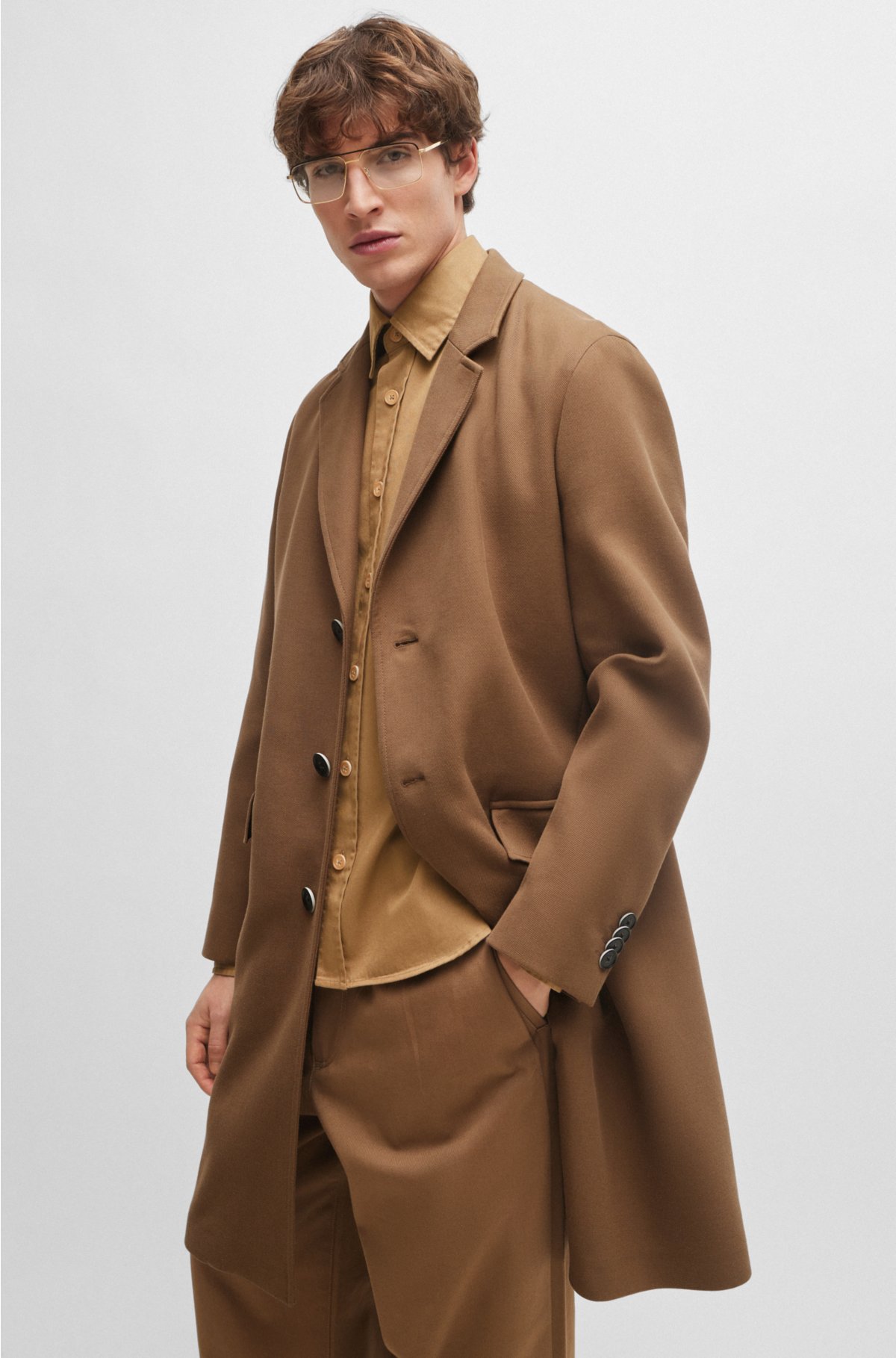 Slim-fit coat in a cotton blend, Dark Brown