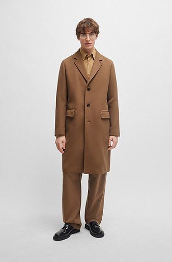 Slim fit frakke i en bomuldsblanding, Mørkebrun