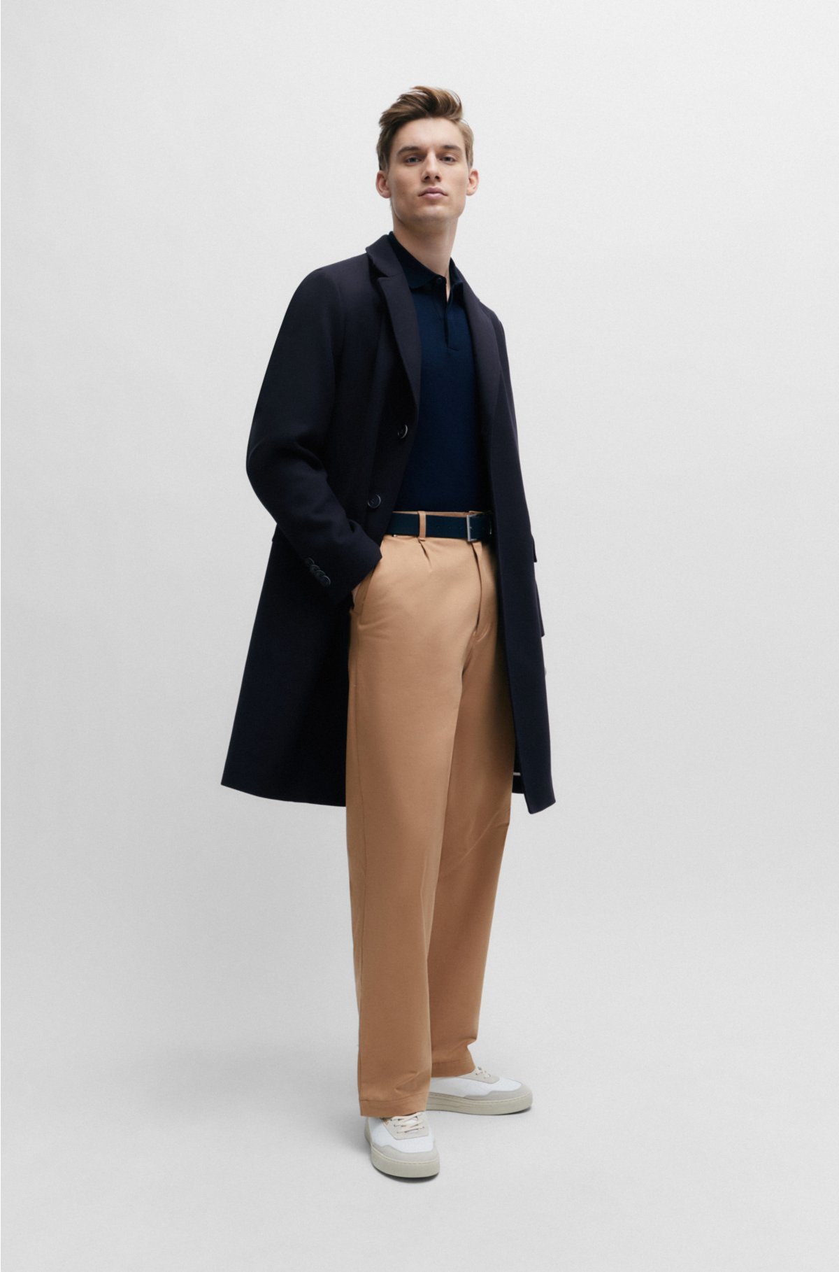 Slim-fit coat in a cotton blend, Dark Blue