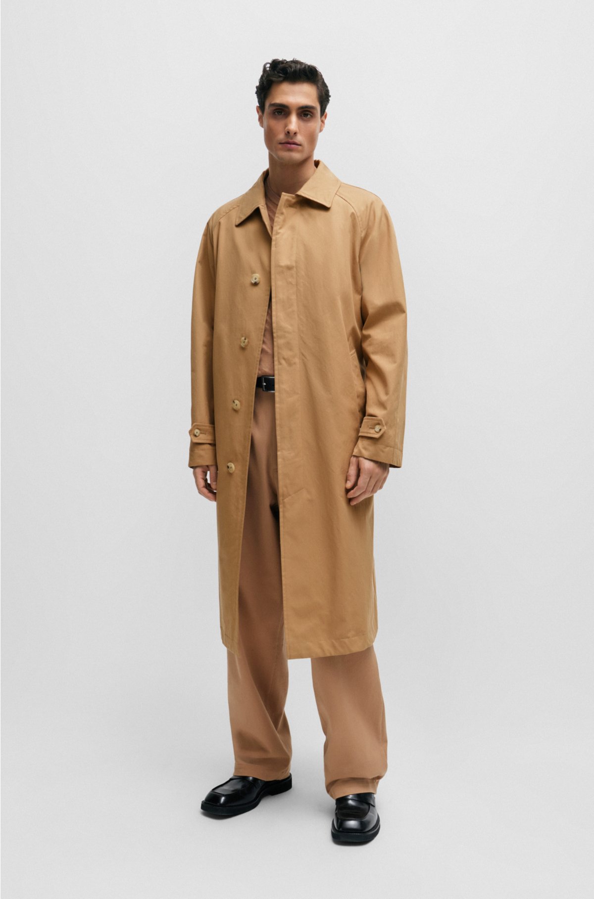 Relaxed-fit coat in cotton with concealed closure, Beige