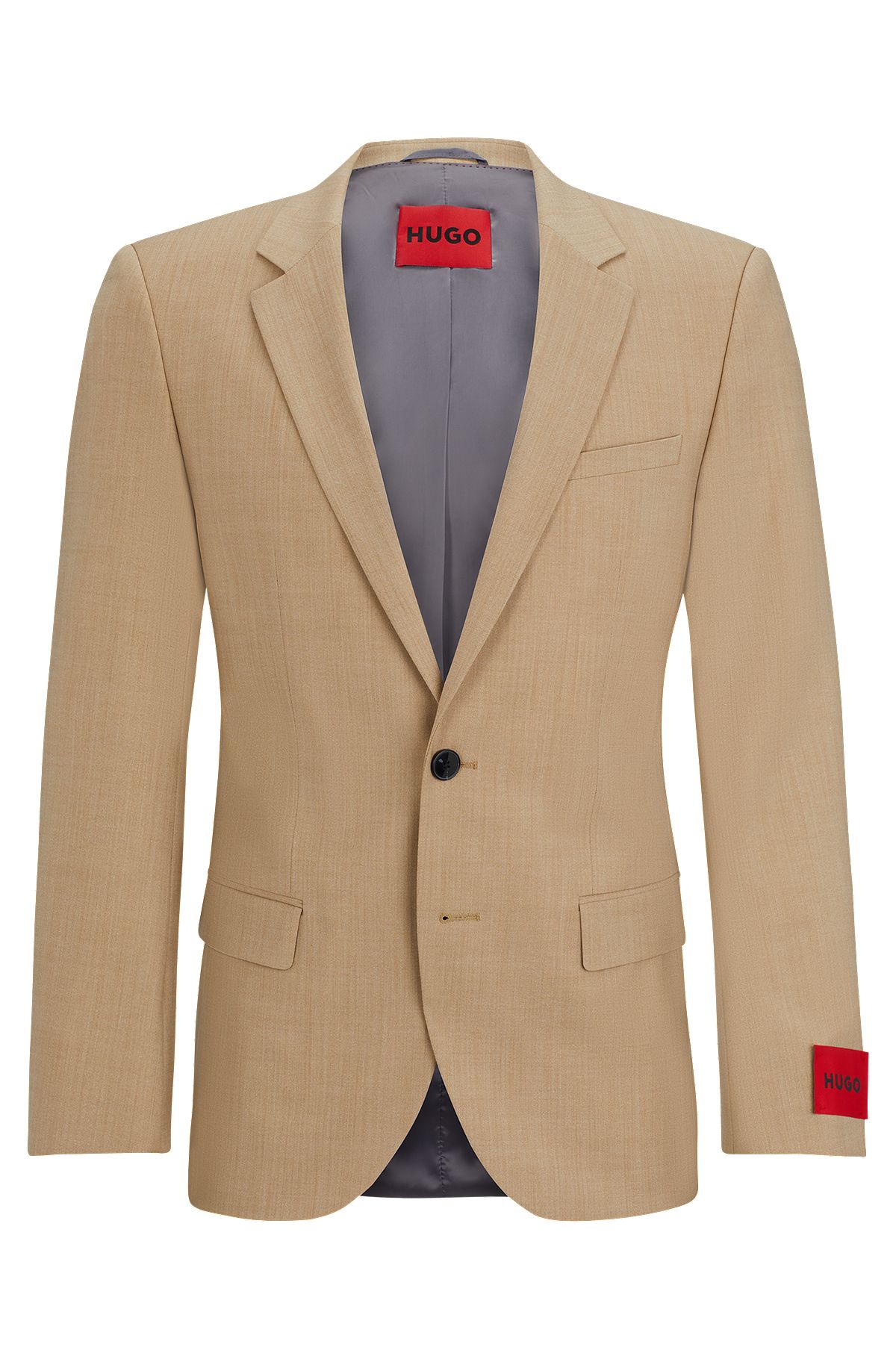 Slim-fit jacket in patterned super-flex fabric, Beige
