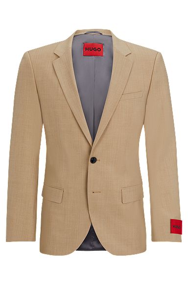 Slim-fit jacket in patterned super-flex fabric, Beige
