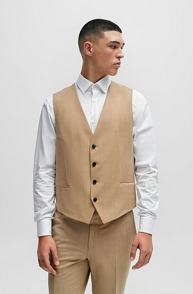 Extra-slim-fit waistcoat in mohair-look cloth, Beige
