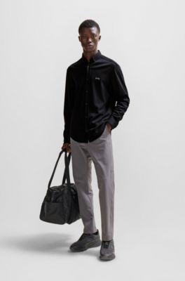 Regular-fit shirt in knitted cotton piqu&eacute;, Black