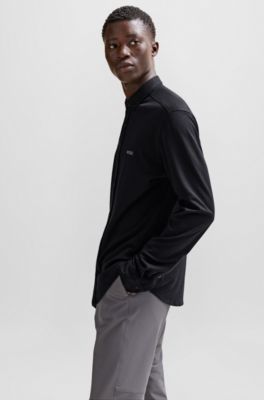 Regular-fit shirt in knitted cotton piqu&eacute;, Black