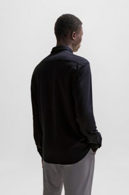 Regular-fit shirt in knitted cotton piqu&eacute;, Black