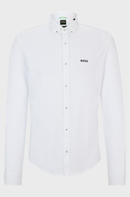 Regular-fit shirt in knitted cotton piqu&eacute;, White