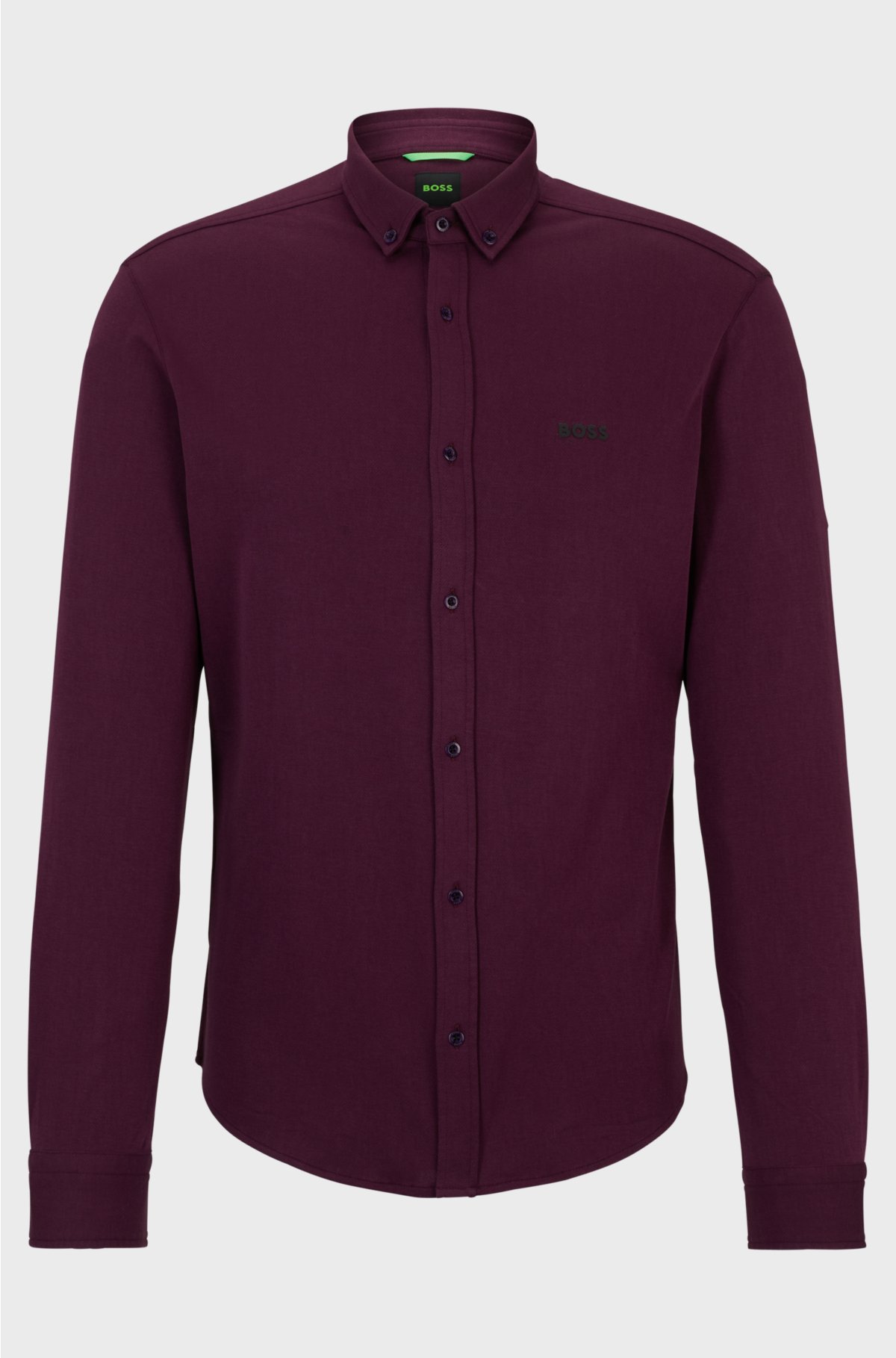 Regular-fit shirt in knitted cotton piqué, Dark Purple