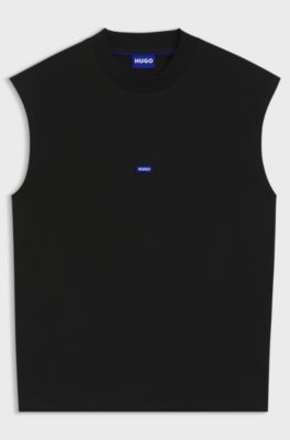 Sleeveless cotton T-shirt with logo patch, Black